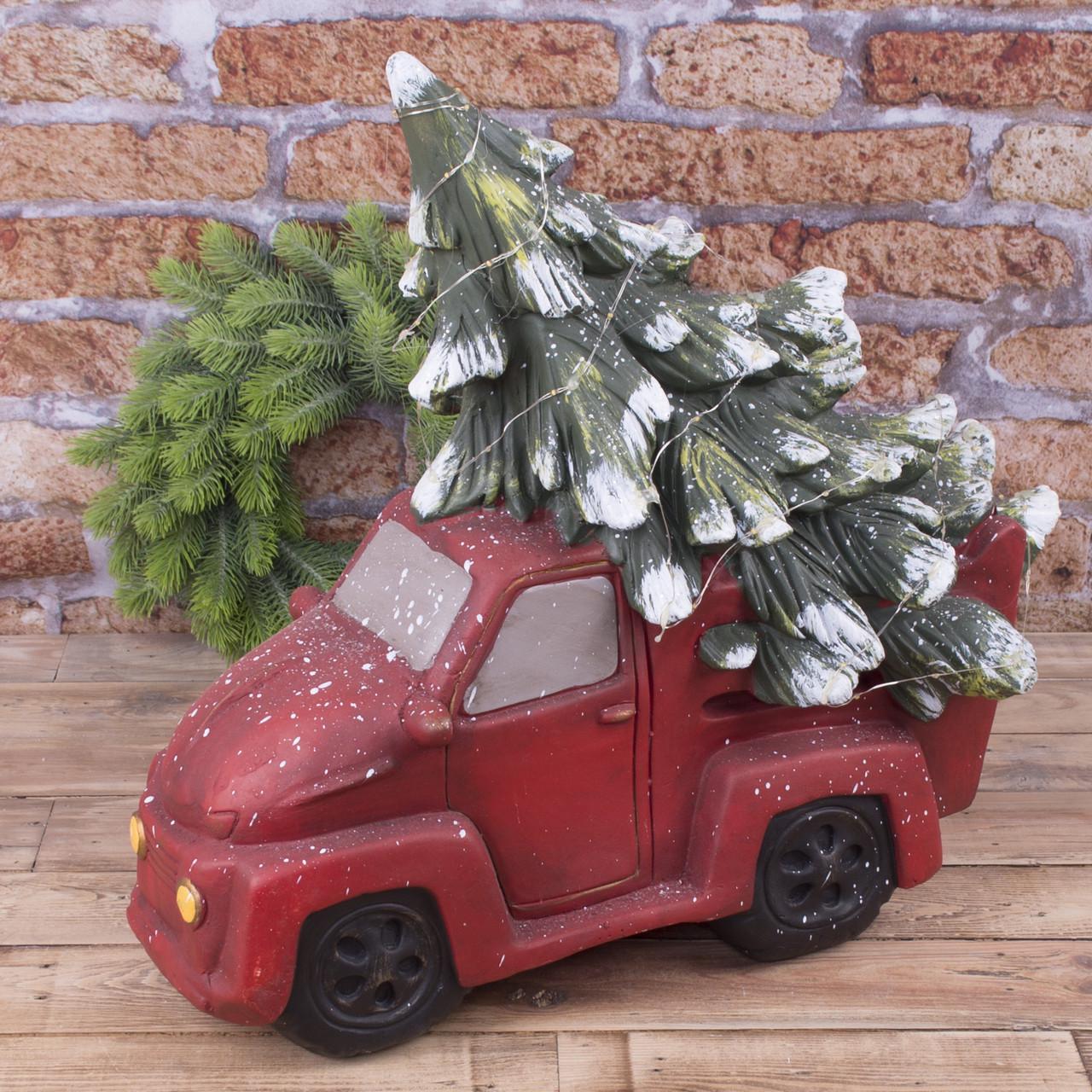 Статуэтка большая с елочкой и гирляндой Led Красный (1695)