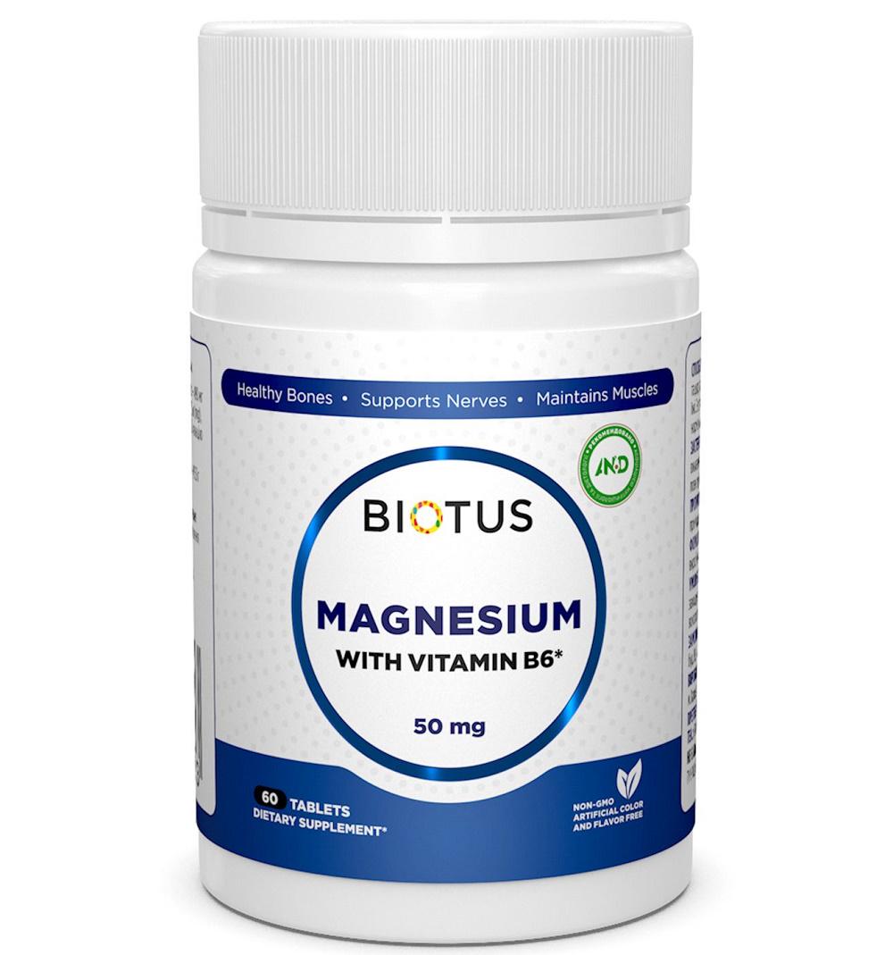 Микроэлемент Магний Biotus Magnesium with Vitamin B6 60 Tabs (BIO-530203)