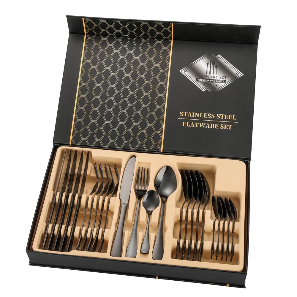 Набор столовых приборов подарочный 24 предмета Черный