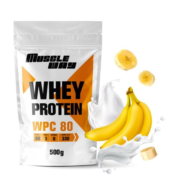 Протеин сывороточный MuscleWay 80% концентрат с аминокислотами на 13 порций 500 г Банан (21-125-ksb80-mw-rs500.8)