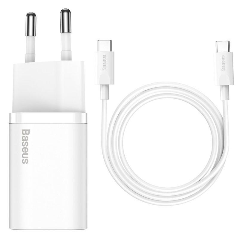 Зарядний пристрій мережевий Baseus Super Si Quick Charger 1C 25 W+Cable Type-C to Type-C 3A 1 м Білий (TZCCSUP-L)