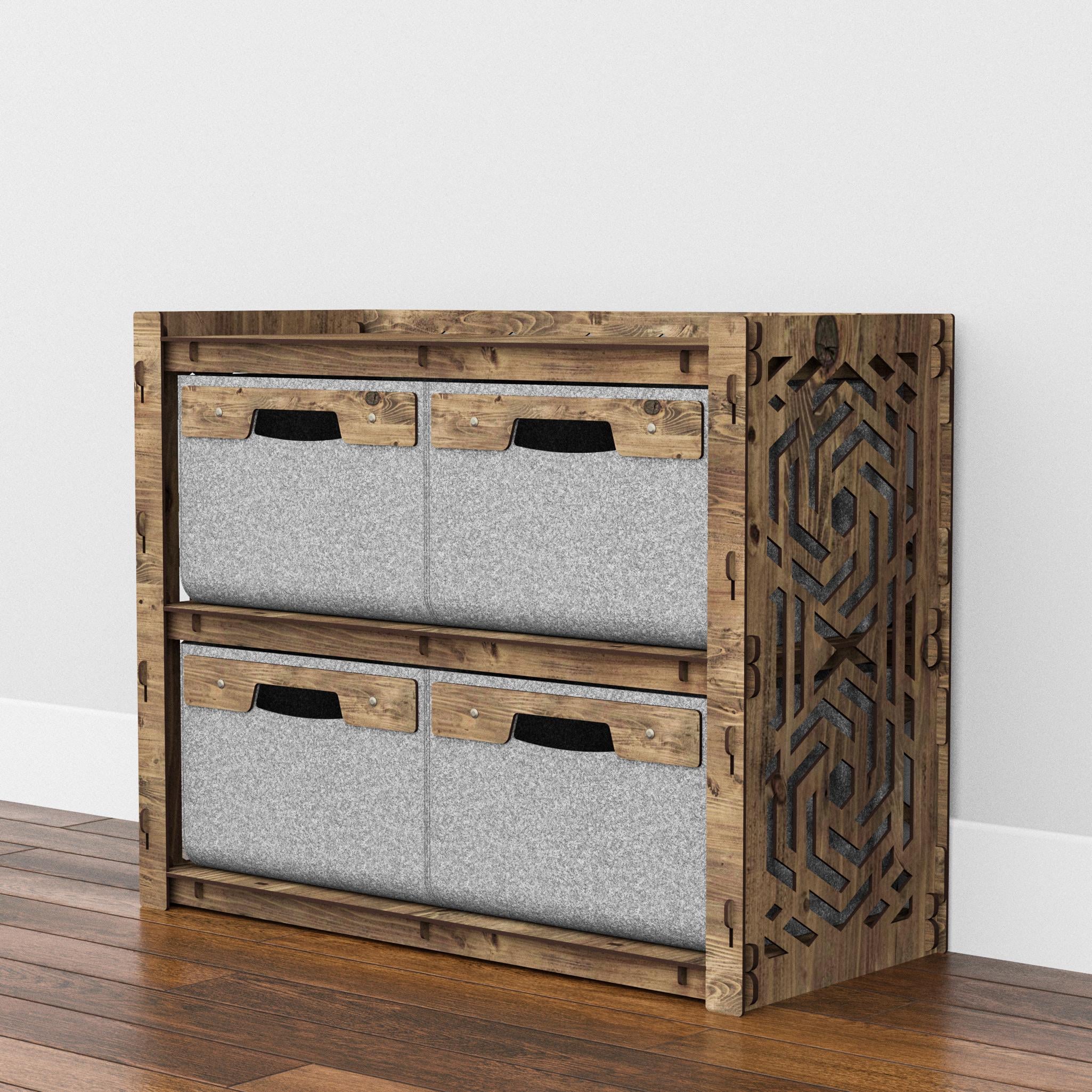 Комод в комнату деревянный низкий Hexagonica Solar на 4 ящика серые корзины 600х750х345 мм (119988) Комод в комнату деревянный низкий Hexagonica Solar на 4 ящика серые корзины 600х750х345 мм (119988)