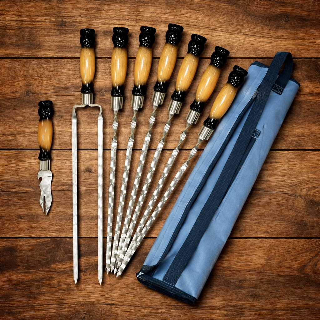 Набор шампуров Арго 611 двухцветная ручка в сером чехле