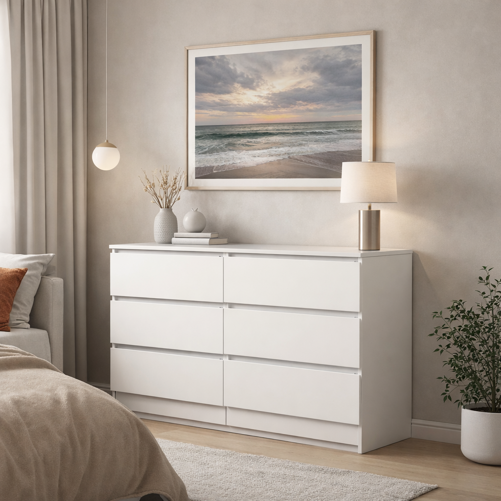 Комод К11 6Я SENAM 900х1400х450 мм ДСП Белый Комод К11 6Я SENAM 900х1400х450 мм ДСП Белый