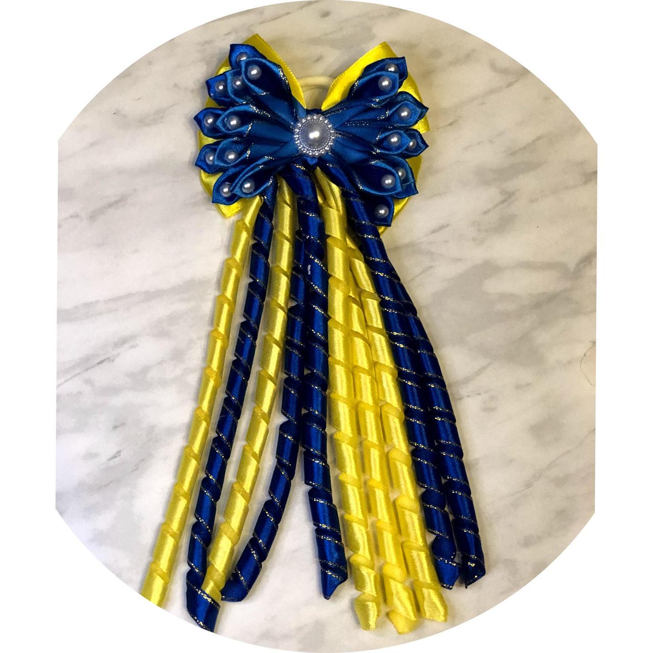 Бантик дитячий на заколці Жовто-синій (10042) Бантик дитячий на заколці Жовто-синій (10042)
