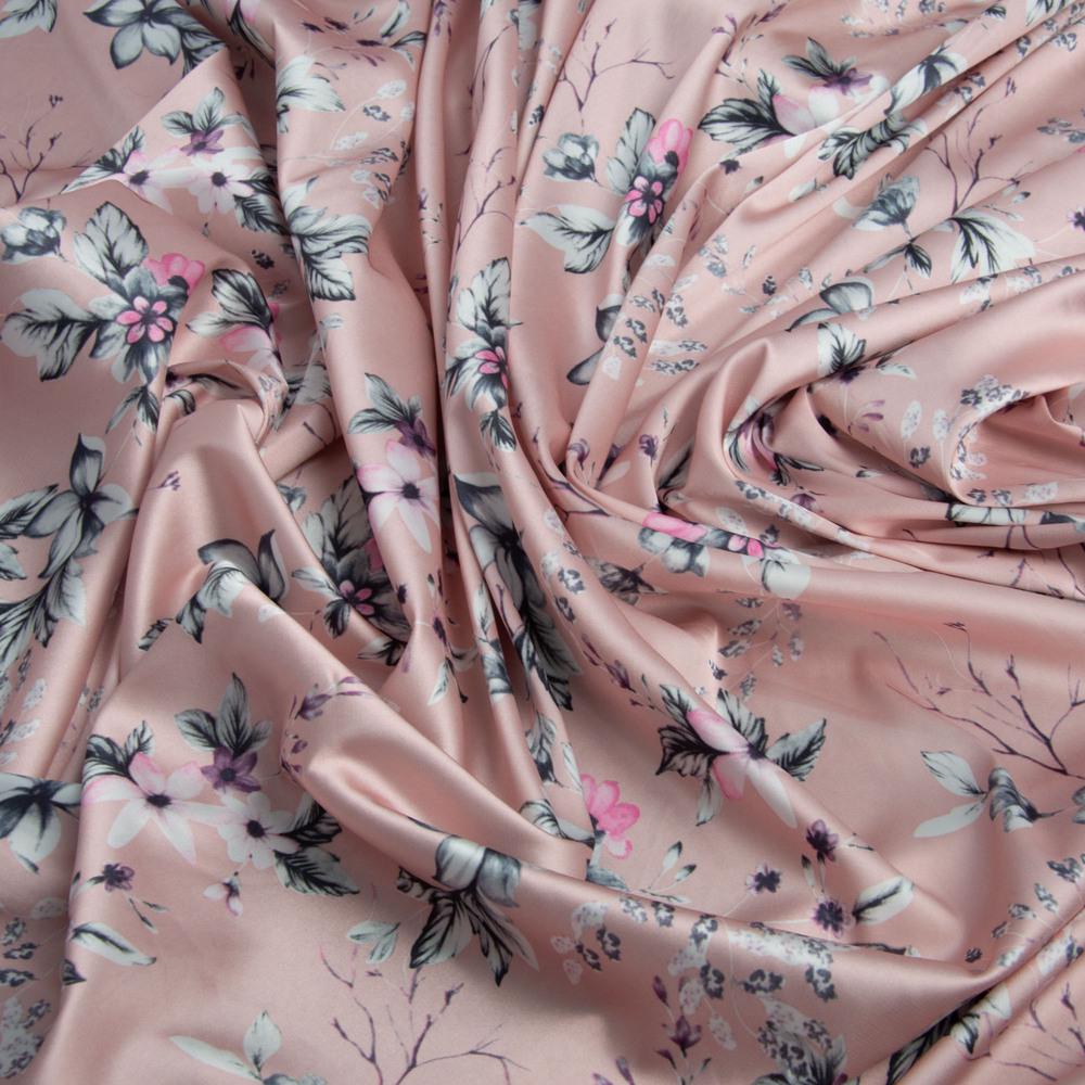 Ткань плательная атлас шелк джуна пудра