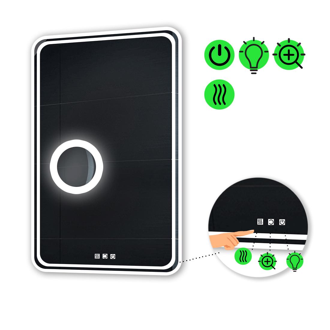 Зеркало с LED подсветкой Ottavia с тремя сенсорами/подогревом и линзой с подсветкой 80x60 см (Ottavia25)