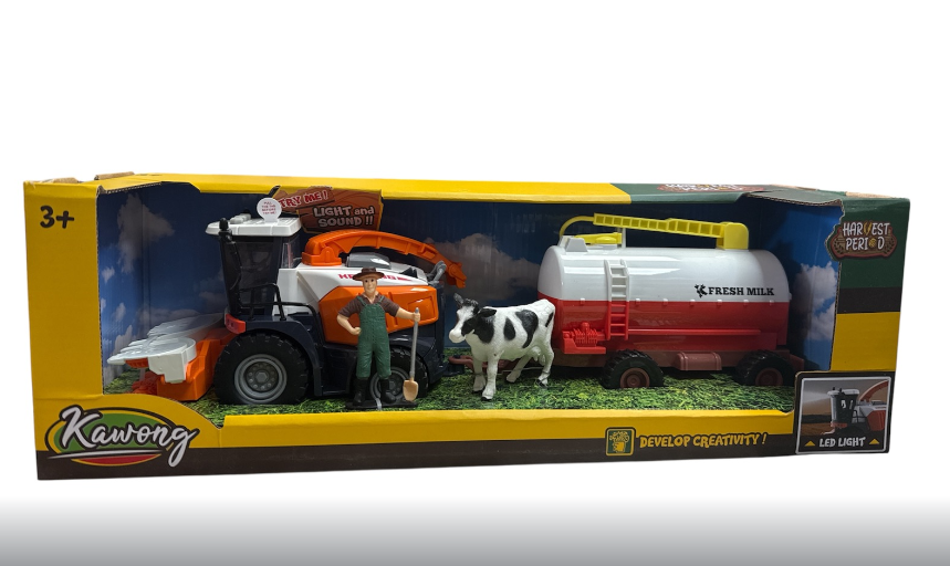 Комбайн 550-38 K підсвічування звуки транспорту інерція гумові колеса фігурка людини й корови цистерна від’єднується в коробці