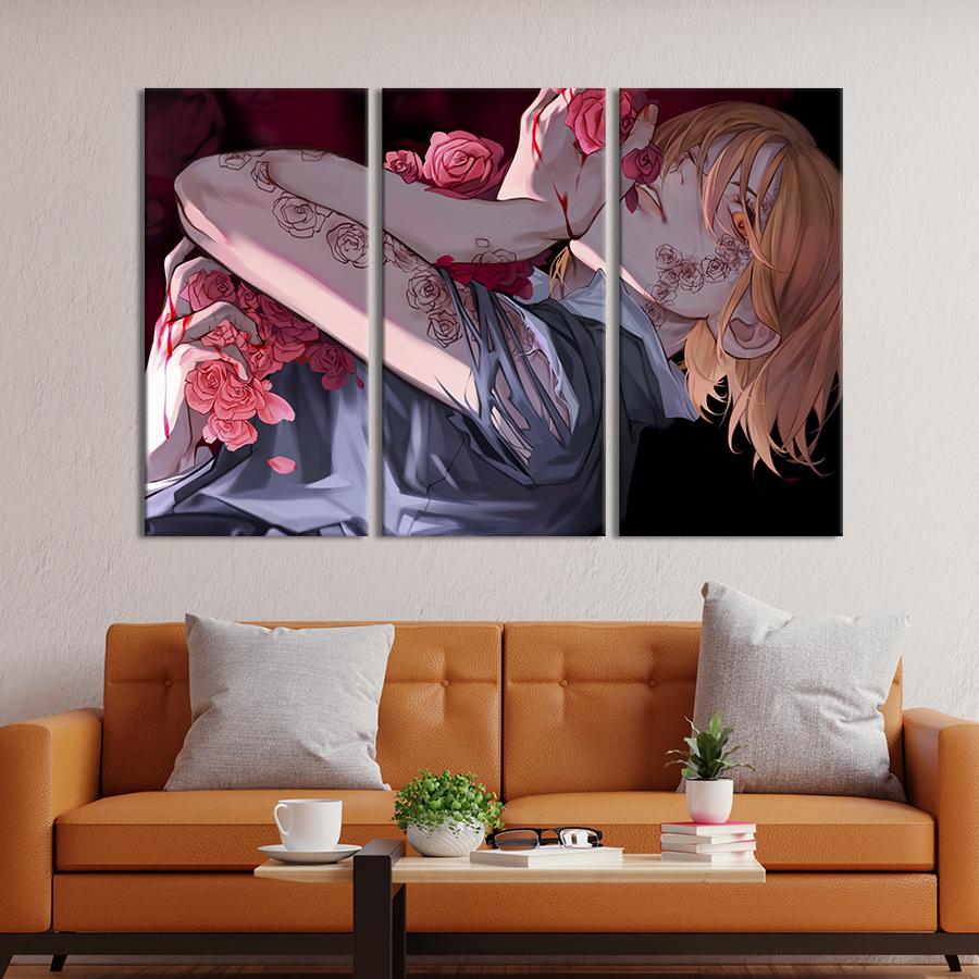 Картина на холсте триптих Нобара Кугикаки, героиня аниме Магическая битва 128x81 см (1447-31)