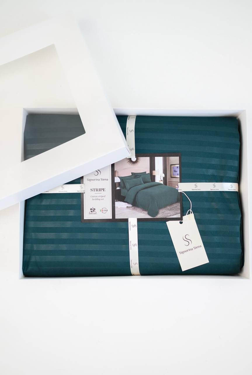 Комплект постільної білизни Signorina Siena зі страйп-сатину сімейний 50х70 см/70х70 см Темно-зелений (0011S) - фото 1