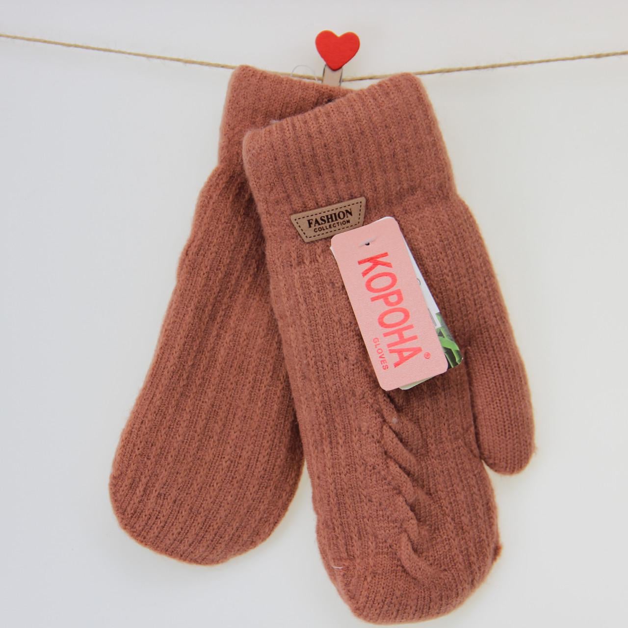 Перчатки женские шерстяные с мехом двойные S-М Коралловый (33922)