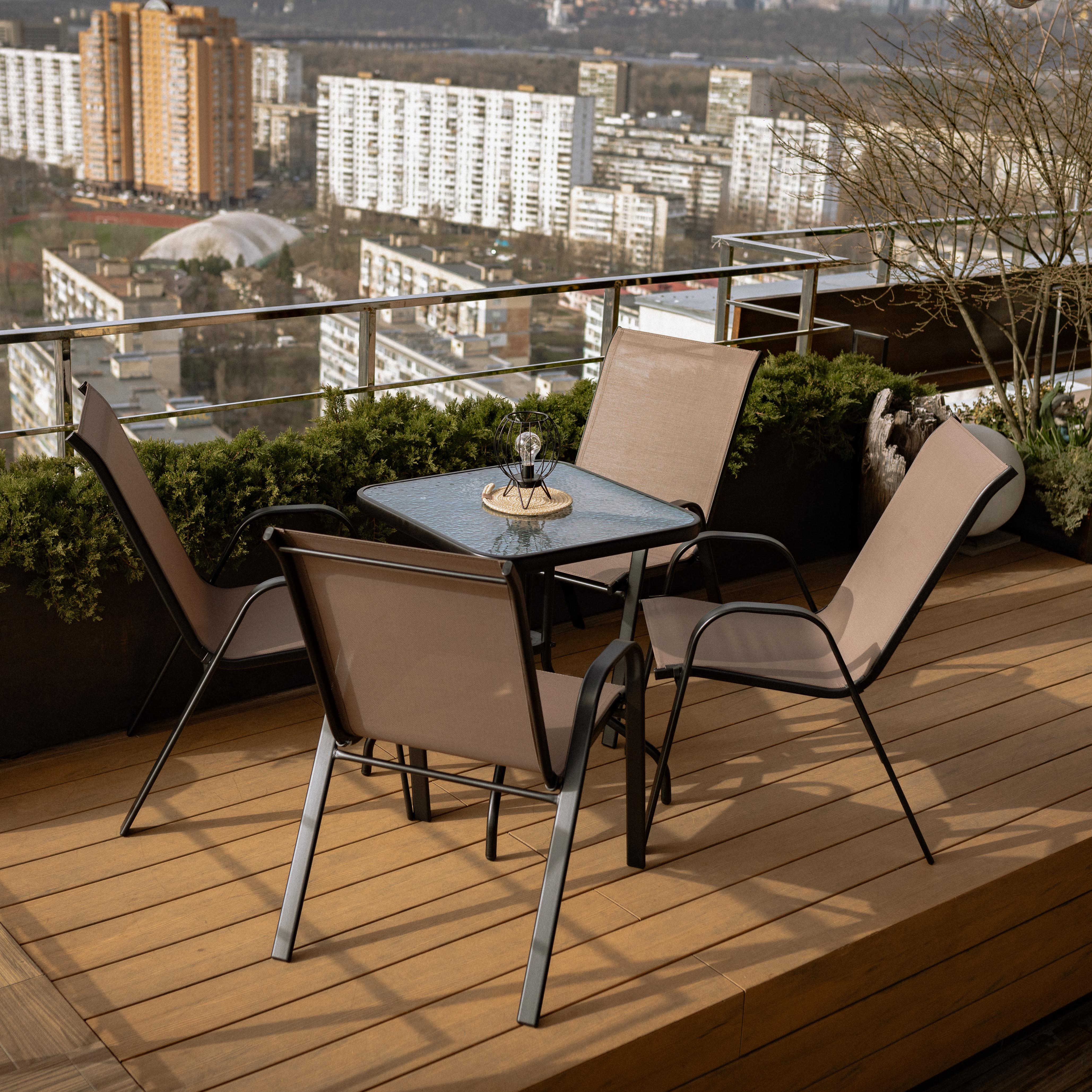 Комплект садових меблів 4Points Grado-4 з квадратним столом та чотирма стільцями Коричневий - фото 2