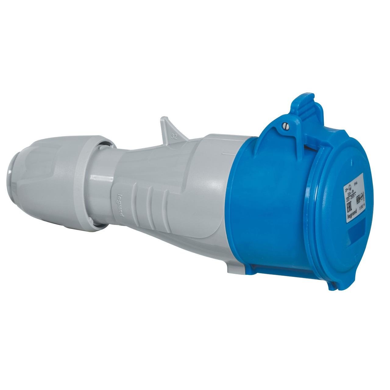 Розетка силова Legrand зовнішньої установки із заземленням 32A 2К+З 230В IP44 Сірий/Синій (555214)