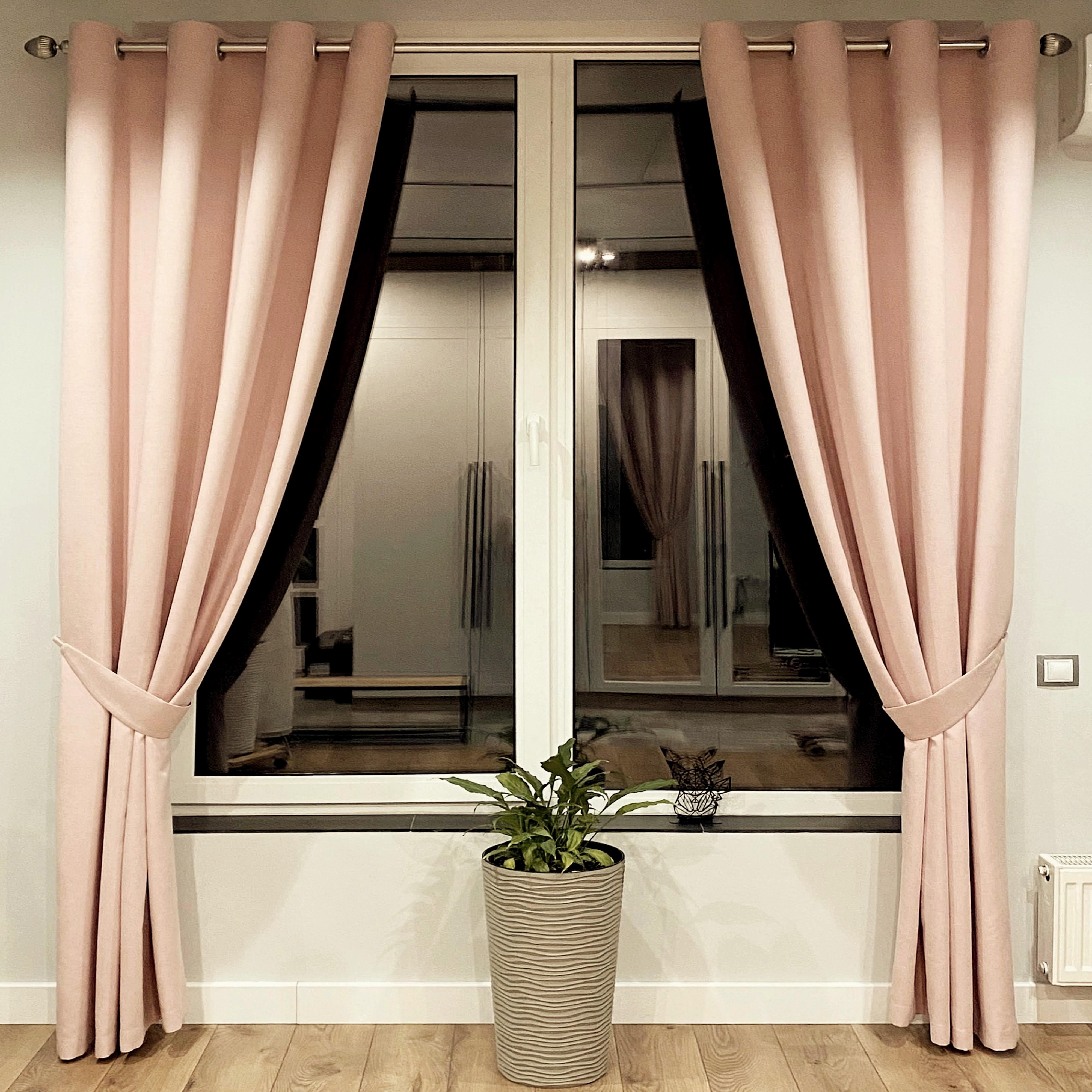 Шторы на серых люверсах с подхватами микровелюр 150x250 см 2 шт. Розово-персиковый (5801528-МТ22/150-GR)