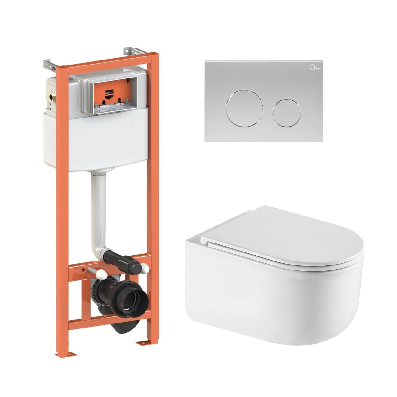Установка Qtap подвесной унитаз Taurus Ultra Quiet/комплект установки Nest 4в1 круглая клавиша (2611546644)