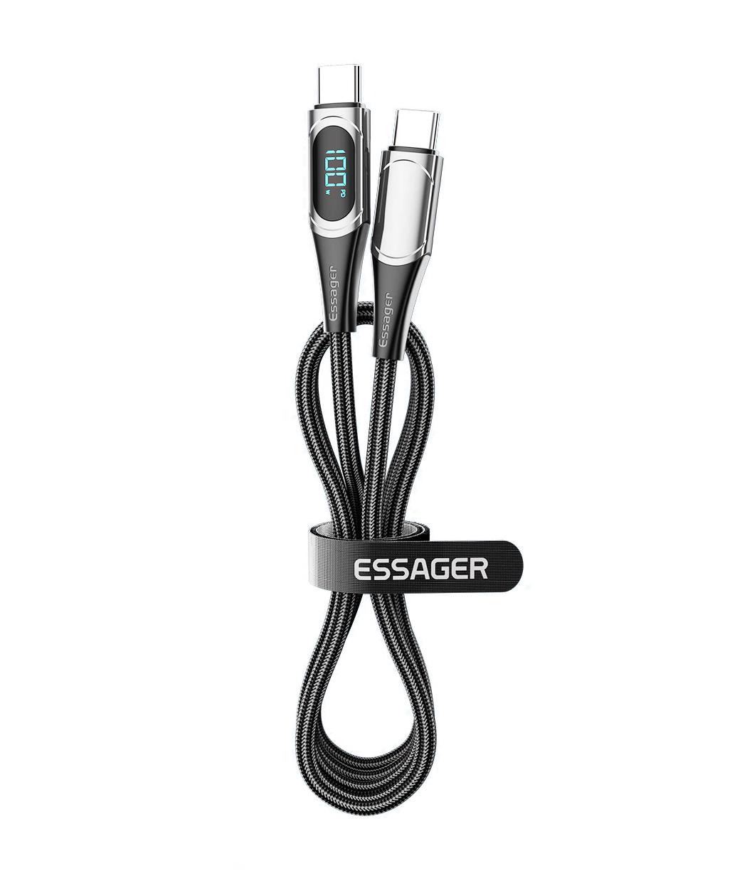 Кабель Essager USB Type-C до USB Type-C 100W PD 20V 5A быстрая зарядка LED дисплей 1 м Черный