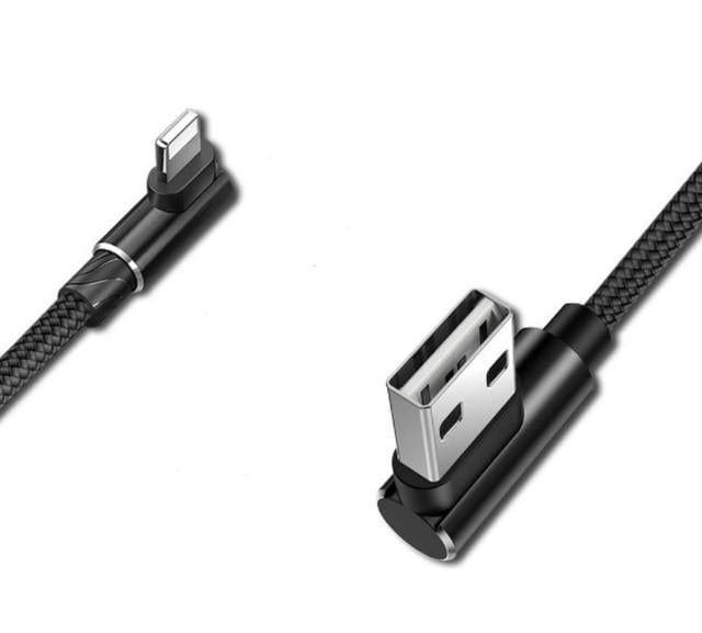 Кабель USB для iPhone 5/6 тканинне обплетення кутовий Black (000020349)