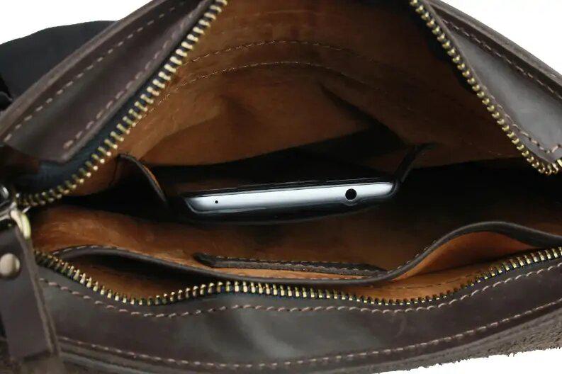 Сумка мужская Freeskin Space на плечо кожаная 25x21x4 см Темно-коричневый - фото 6