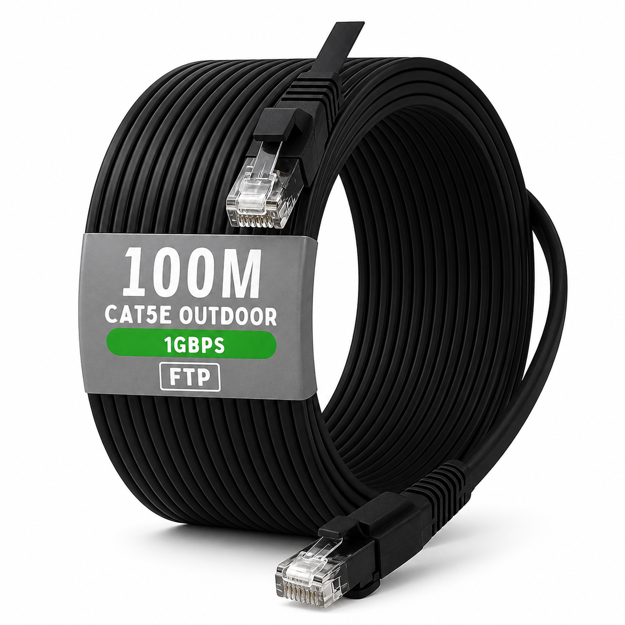 Патч-корд медный RJ45 Cat5e FTP CU 100 м внешний кабель для интернета/роутера/ПК/уличной LAN сети до 1 Гбит/с Черный