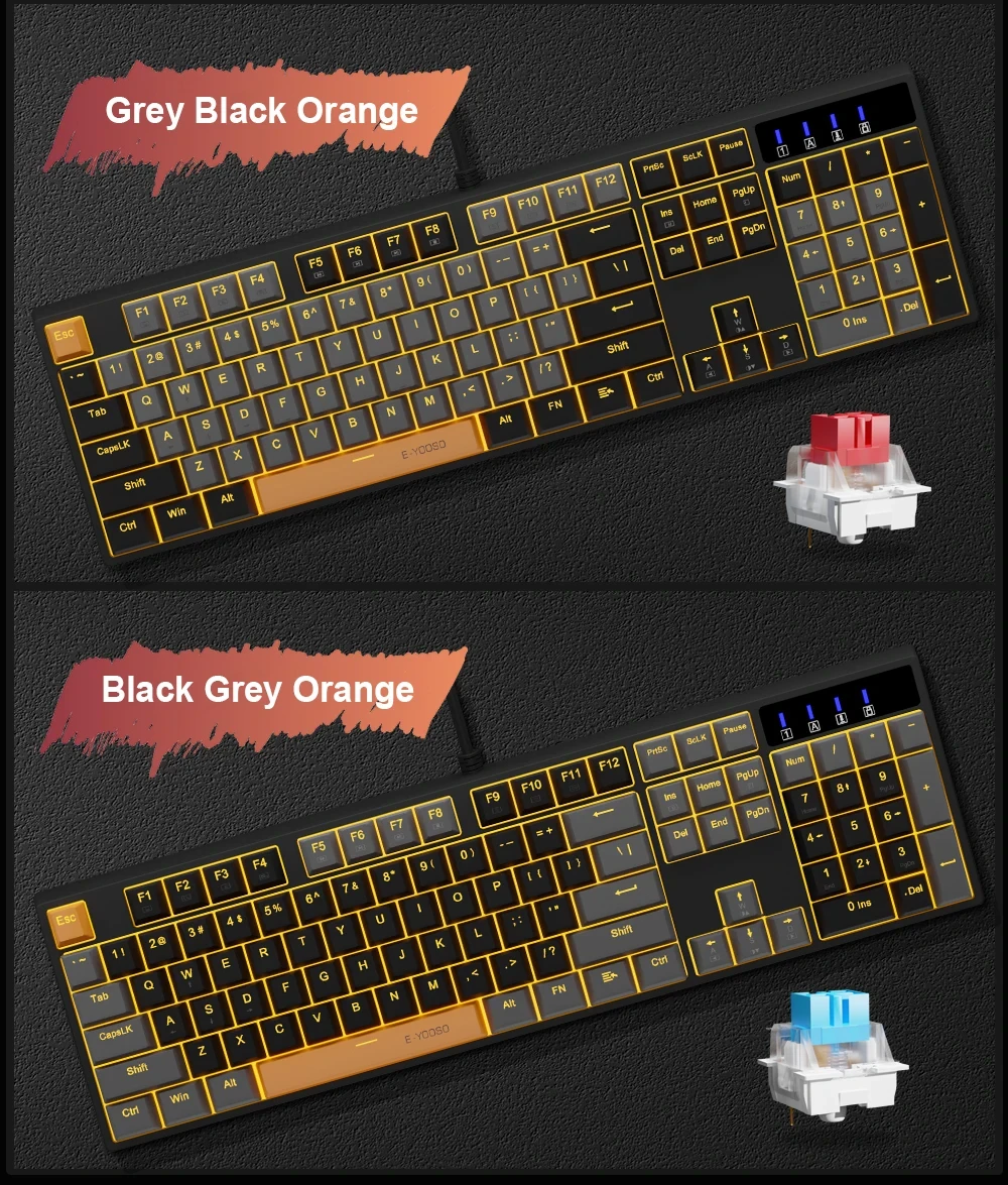 Клавиатура механическая игровая E-Yooso z14 проводная USB Blue Switch с подсветкой Gray/Black/Orange (2221178540) - фото 10