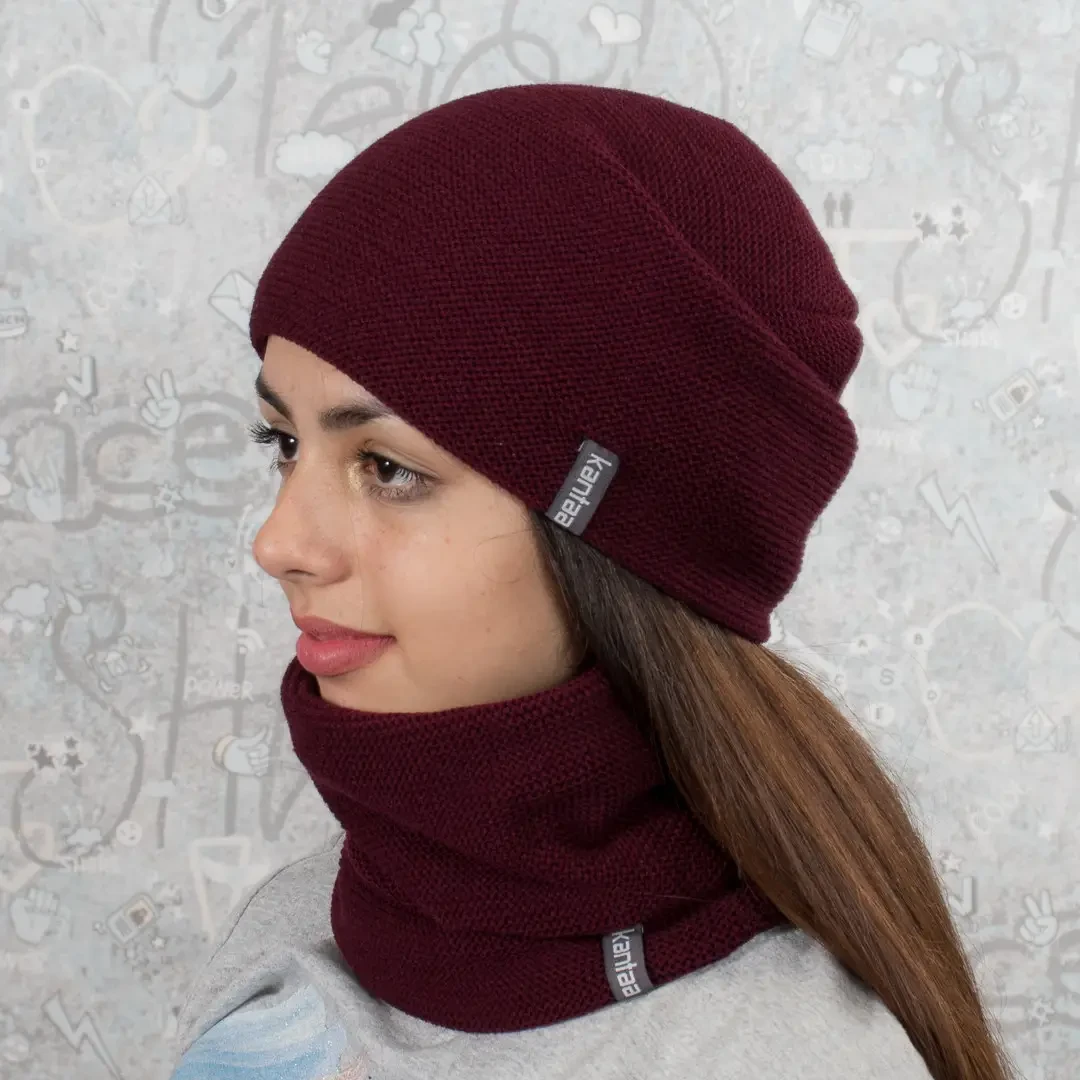 Комплект жіночий зимовий шапка зі снудом One Size Бордовий (28523687) - фото 5