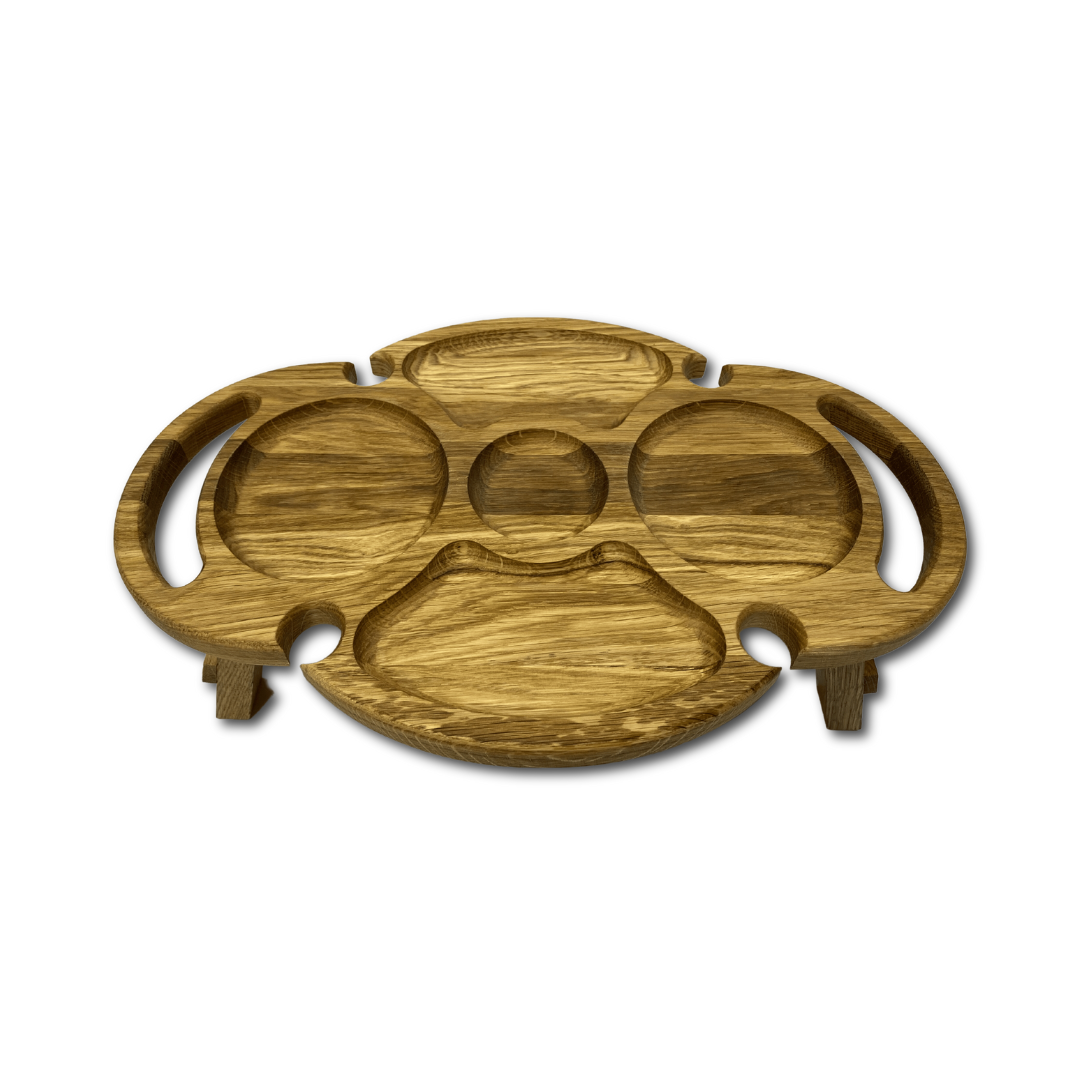 Столик винный из ясеня складной овальный с ножками и держателями для 4 бокалов 44×30 см (2617579353)