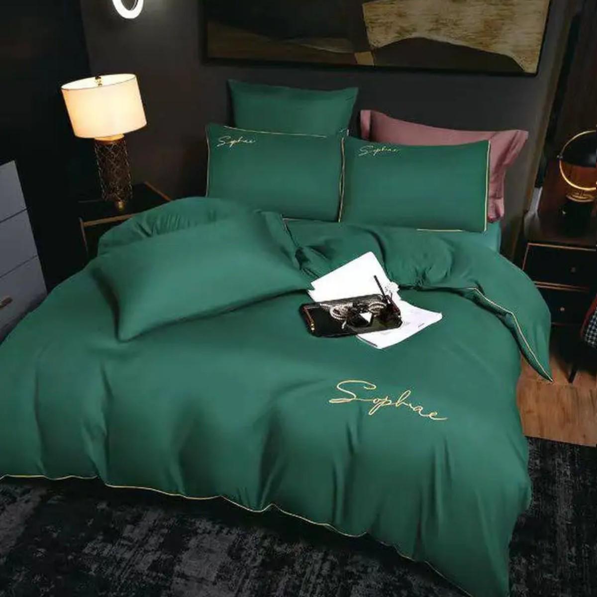 Постельное белье KOLOCO Sophae сатин двуспальное Зеленый (42552) - фото 1