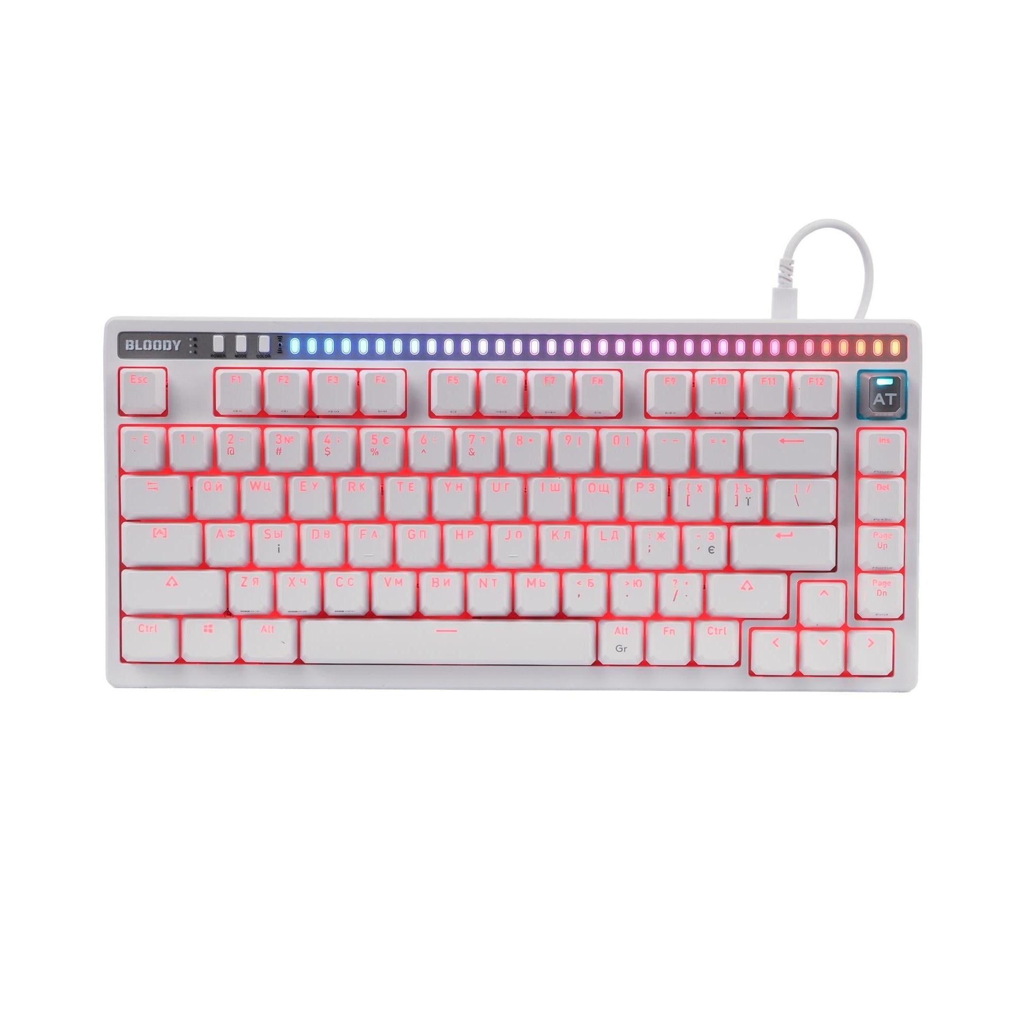 Клавиатура игровая оптико-механическая BLOODY AT75 Alpha 75 клавиш USB Optical Switch RGB White (35227051)