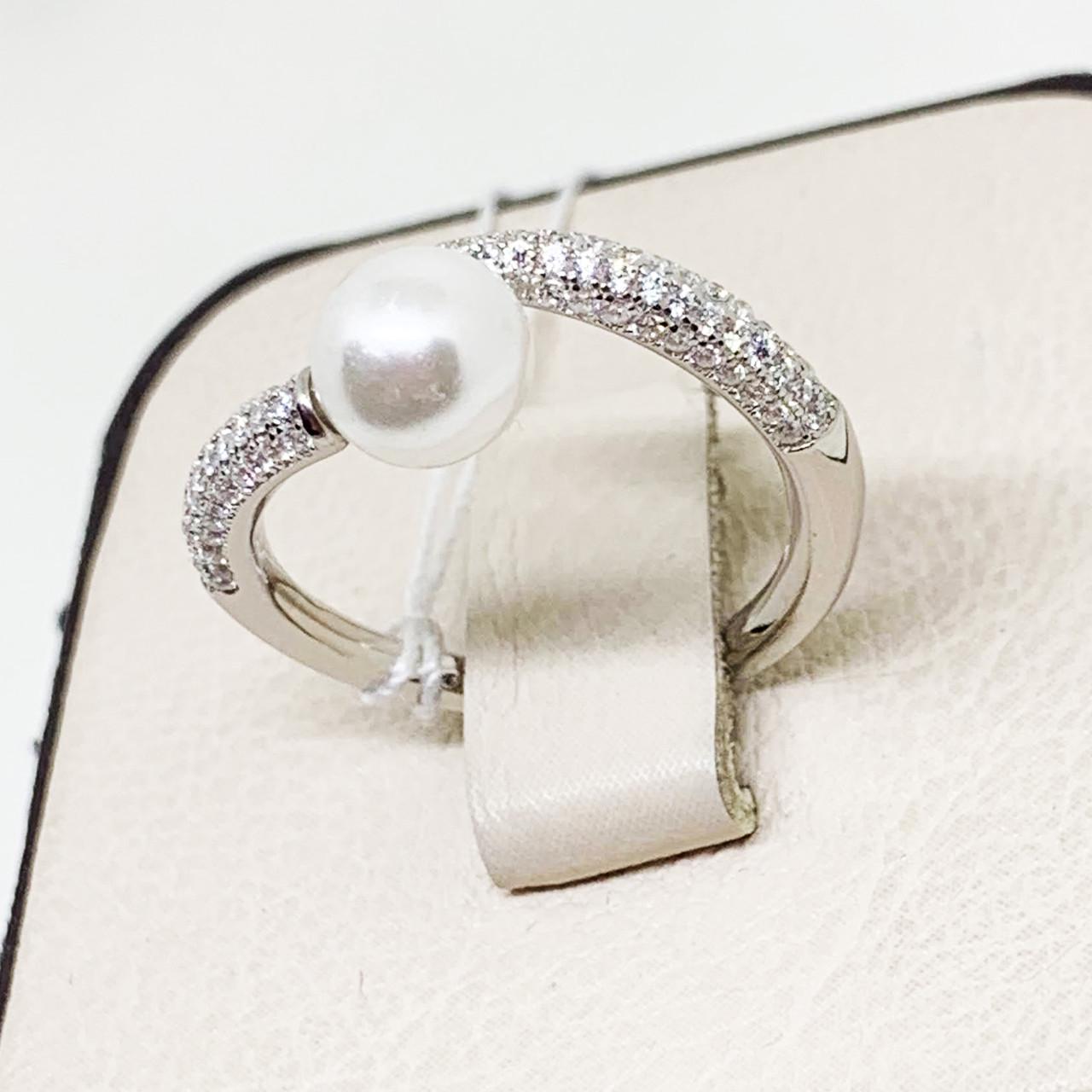 Кольцо серебряное с жемчугом и кубическим цирконием р. 20 3,36 г (1647122033)