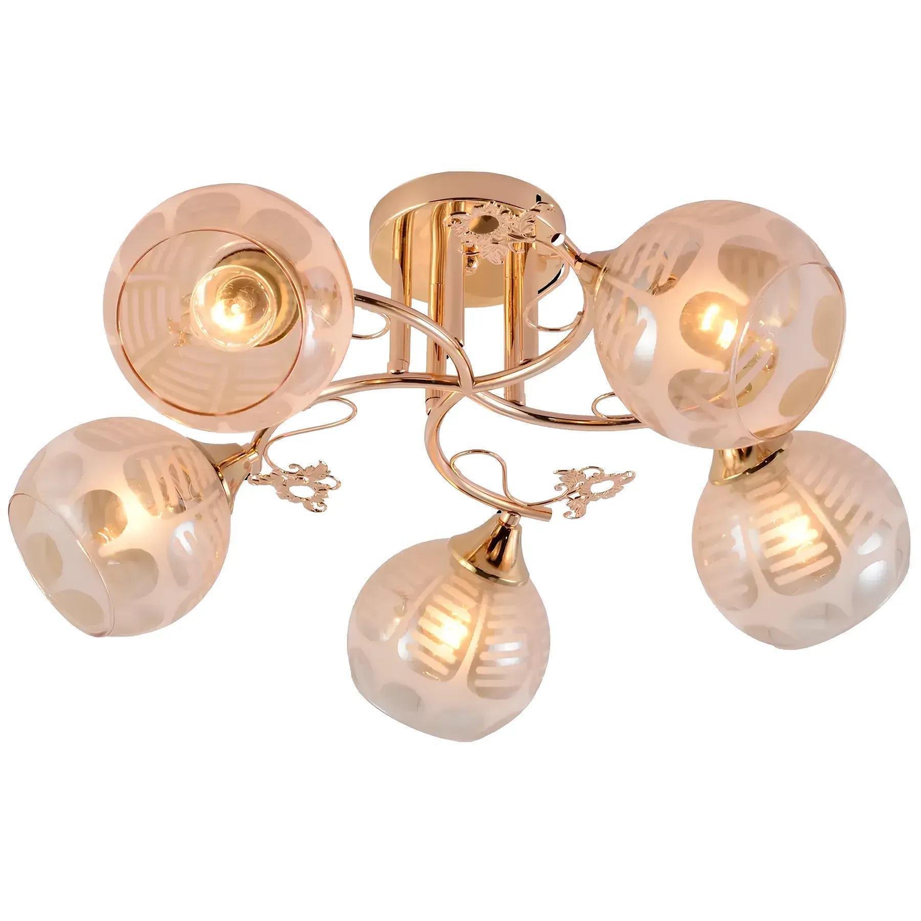 Люстра стельова Valeso V XA1544/5 FGD з матовими плафонами під п'ять ламп Е27 IP20 Золотистий (00000140818)