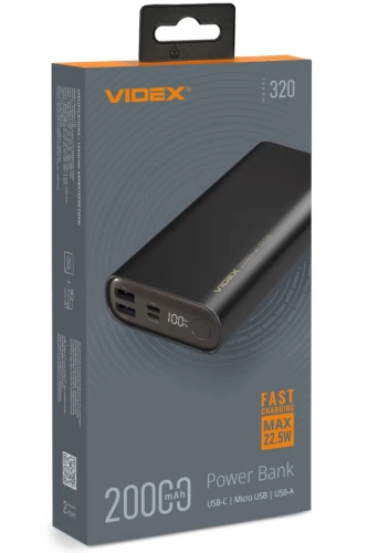 Повербанк Videx VPB-320 22,5W 20000 mAh Black (MCT-VPB-320-B)