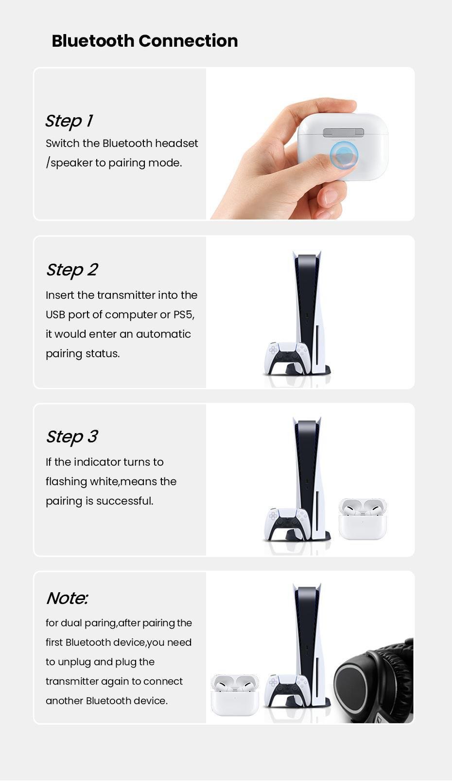 Адаптер UGREEN Bluetooth 5.0 передавач USB для PS4/4 Pro/5/Nintedo Switch/PlayStation Чорний (10928) - фото 12