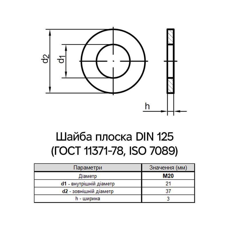 Шайба плоска Metalvis М20 DIN125 ⌀ 37 мм х 3 мм нержавіюча сталь 200 шт. (N7000000N720000000) - фото 2