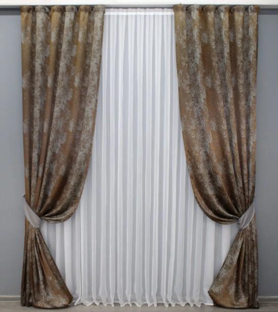 Штори льон Мармур Al-9 1,5х2,9 м 2 шт. Мідний/Сірий (1638ш) - фото 1