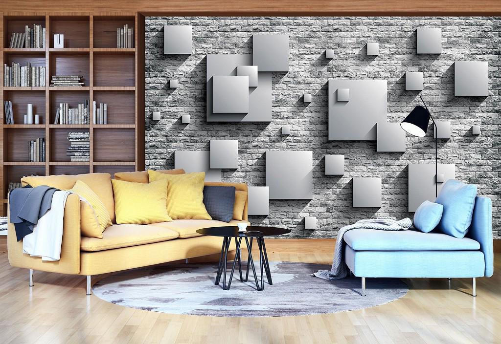 Фотообои флизелиновые Квадраты на кирпичной стене с клеем 254x184 см (3443V4)