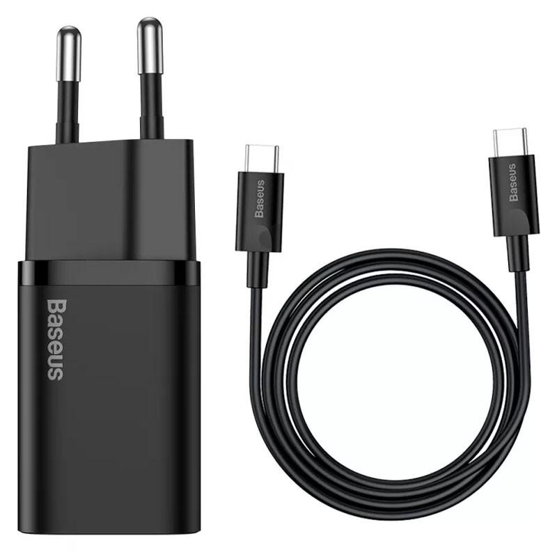 Зарядний пристрій мережевий Baseus Super Si Quick Charger 1C 25 W+Cable Type-C to Type-C 3A 1 м Чорний (TZCCSUP-L)