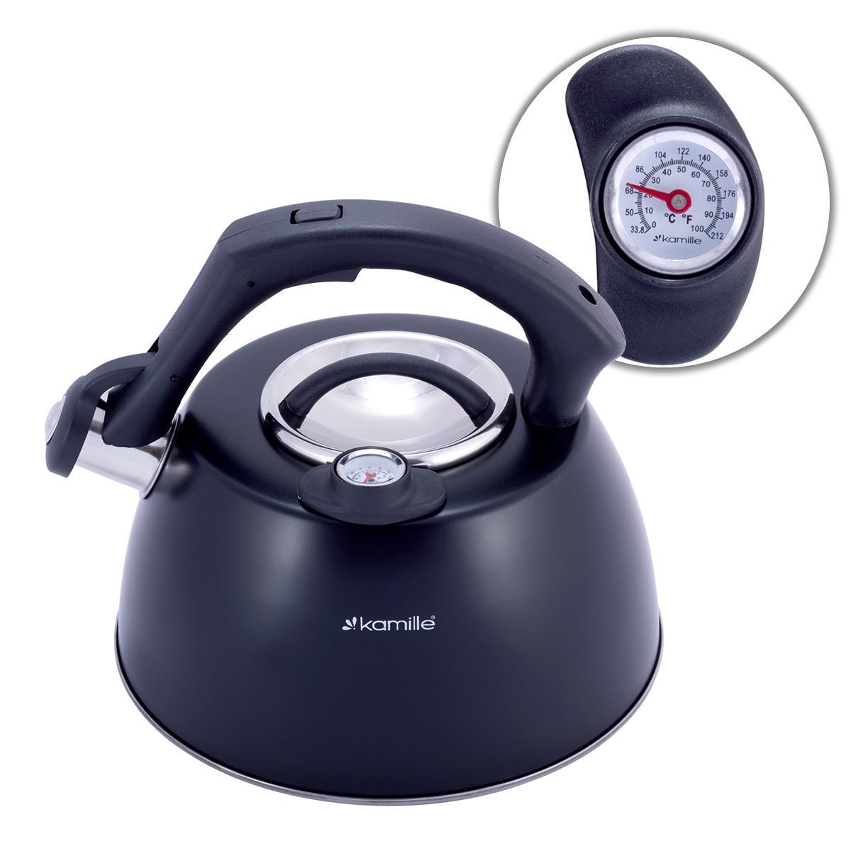 Чайник Kamille Vizo из нержавеющей стали со свистком и термометром индукционный 3 л - фото 2