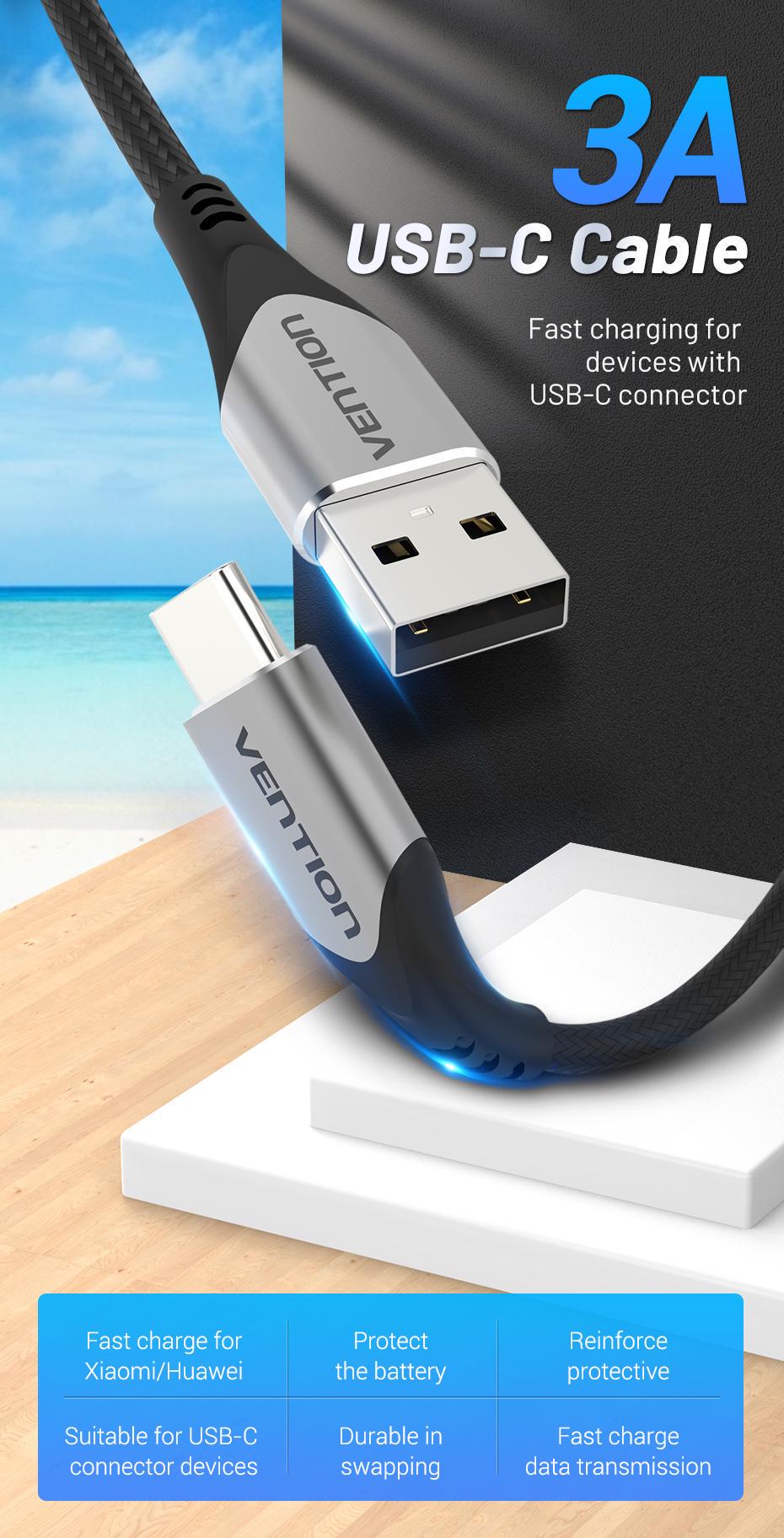 Кабель Vention USB-Type-C 18Вт 3А/6В 480 Мбіт/с USB-A на USB-C 1 м Чорний (CODHF) - фото 2 Кабель Vention USB-Type-C 18Вт 3А/6В 480 Мбіт/с USB-A на USB-C 1 м Чорний (CODHF) - фото 2