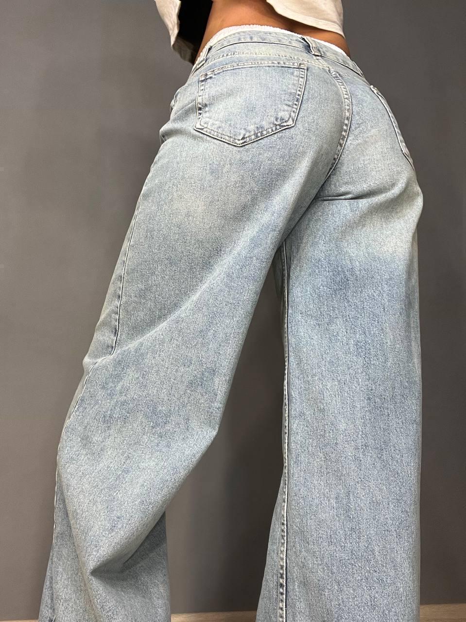 Джинси жіночі I8 162-76 PALAZZO BOXER резинка на талії широкі від стегна р. 25 Білий/Блакитний з зеленим (1955) - фото 10