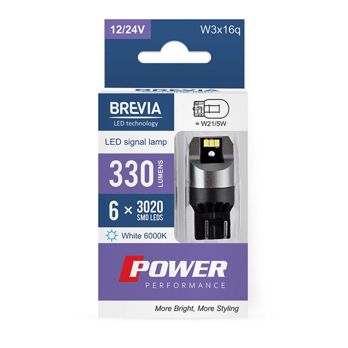 Автолампа LED Brevia Power W21/5W 330Lm 6x3020SMD 12/24V 2 шт. (4550-2bce1)