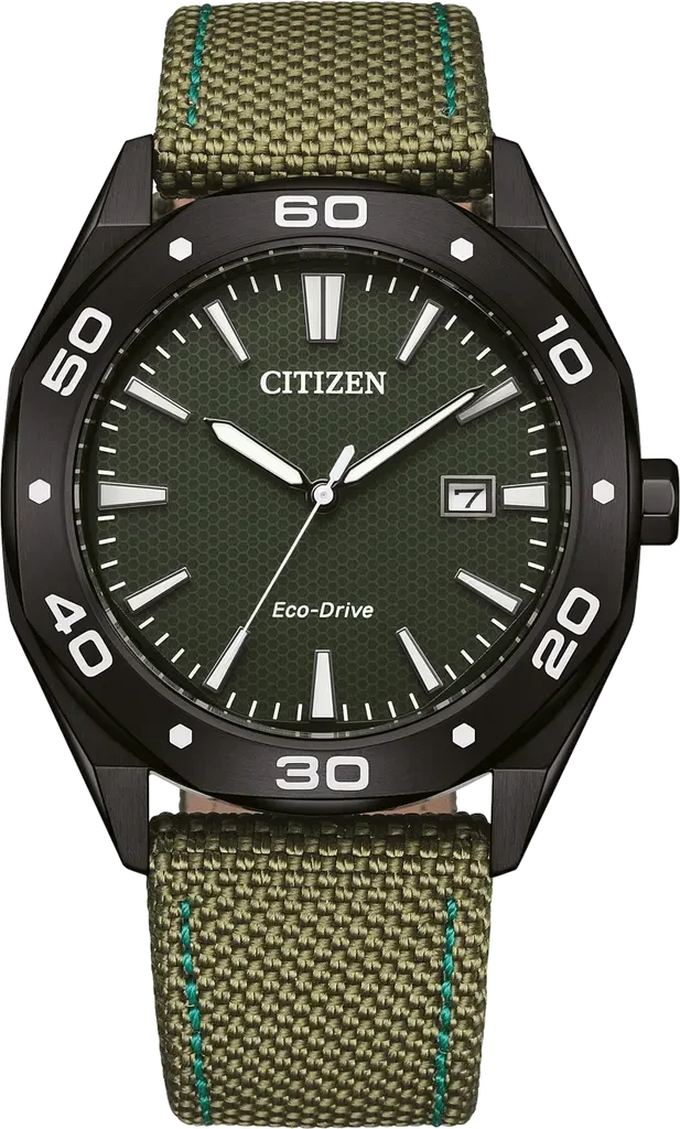 Наручний годинник чоловічий Citizen BM7635-01X Eco-Drive з сталевим корпусом/зеленим циферблатом та водозахистом 100 м