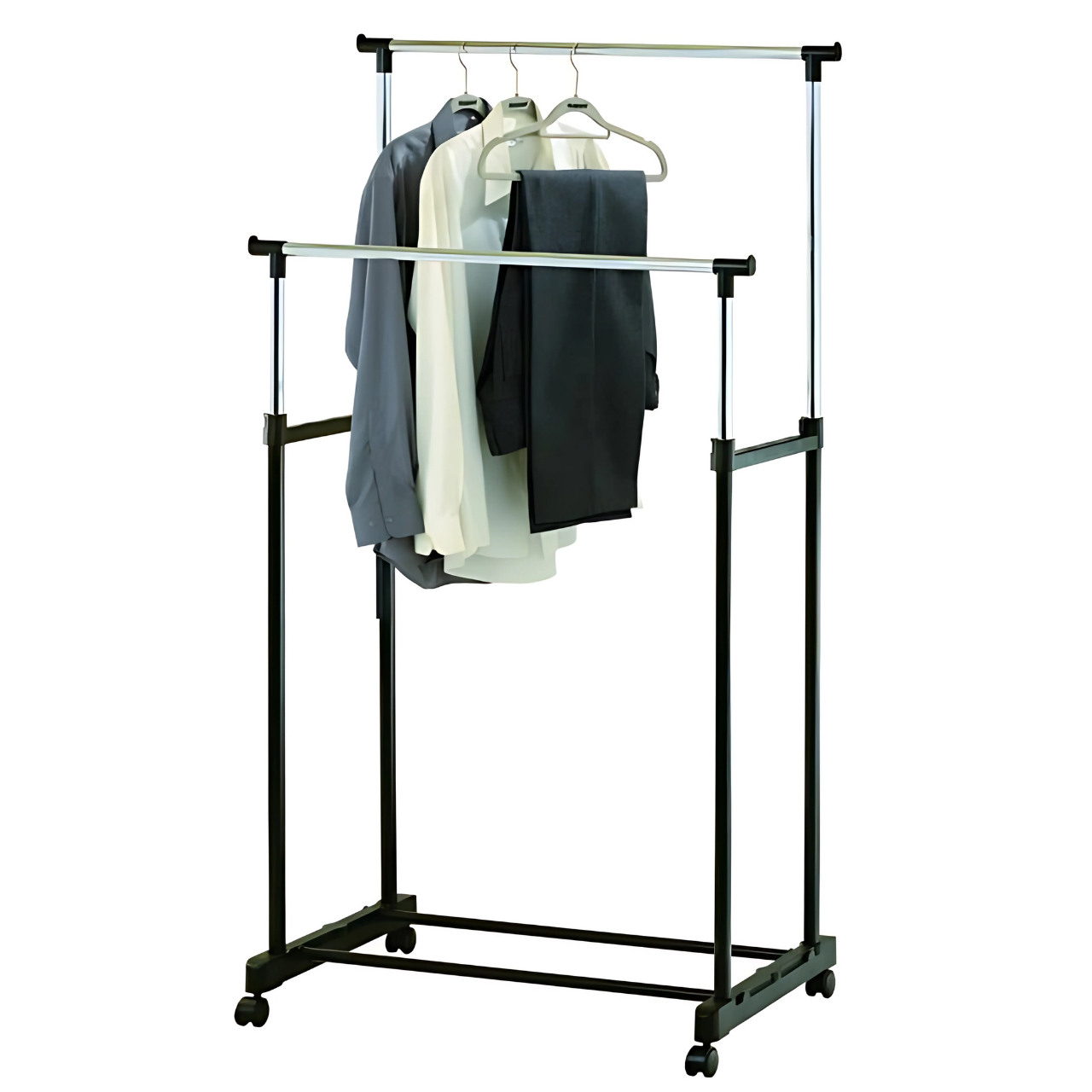 Вішалка-стійка для одягу телескопічна на коліщатках Чорний (7020128093) - фото 2