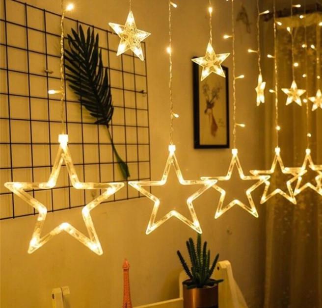 Гирлянда светодиодная Звезды новогодняя от сети с пультом управления теплый белый 12 ламп 3 м (1080)