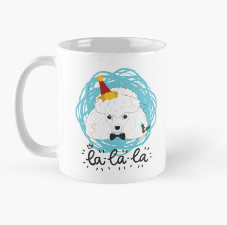 Чашка керамическая с принтом La Lа La Пудель новогодний 330 мл Белый