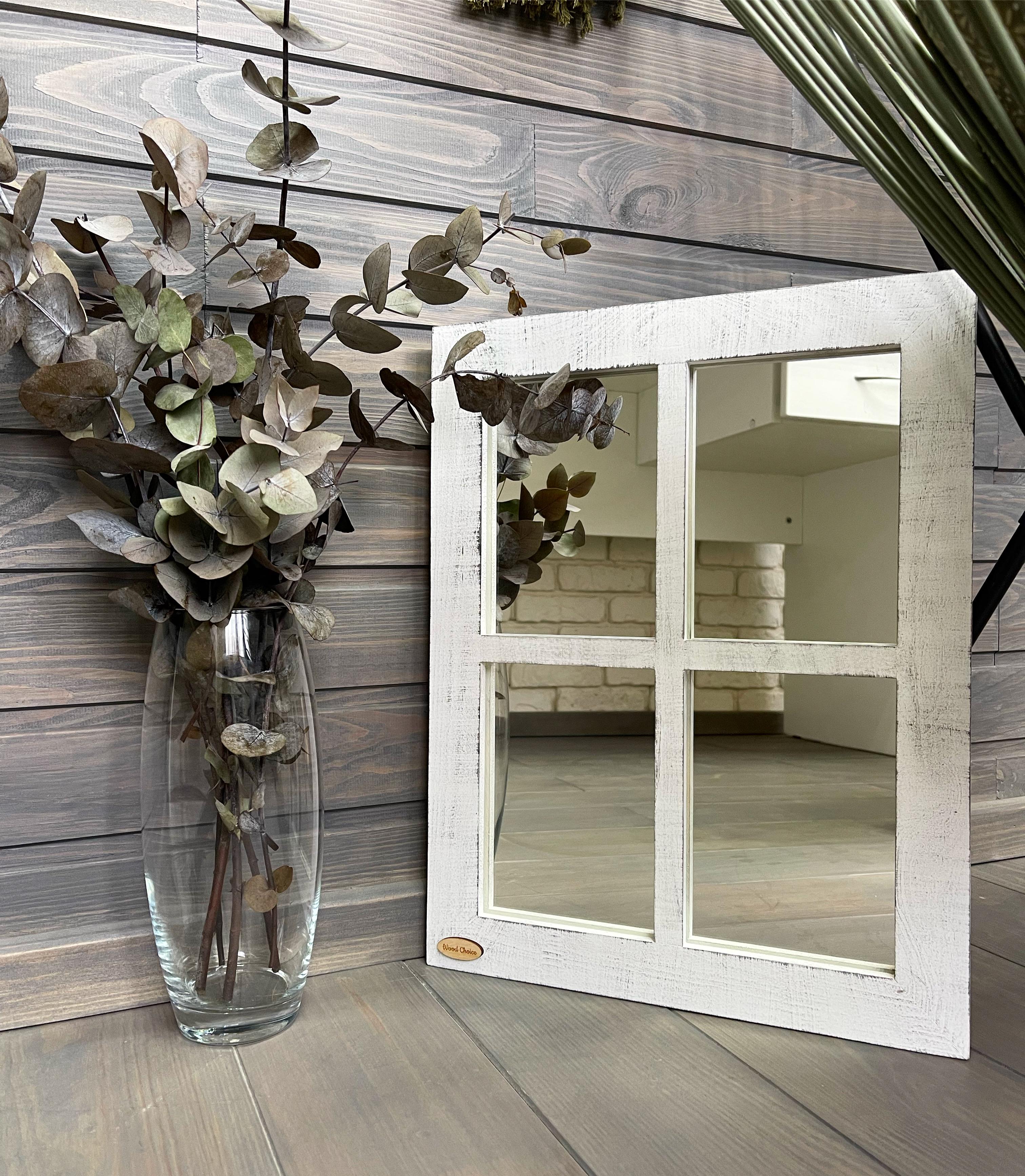 Зеркало декор Wood Choice деревянное 45х35 Бело-серый (76)