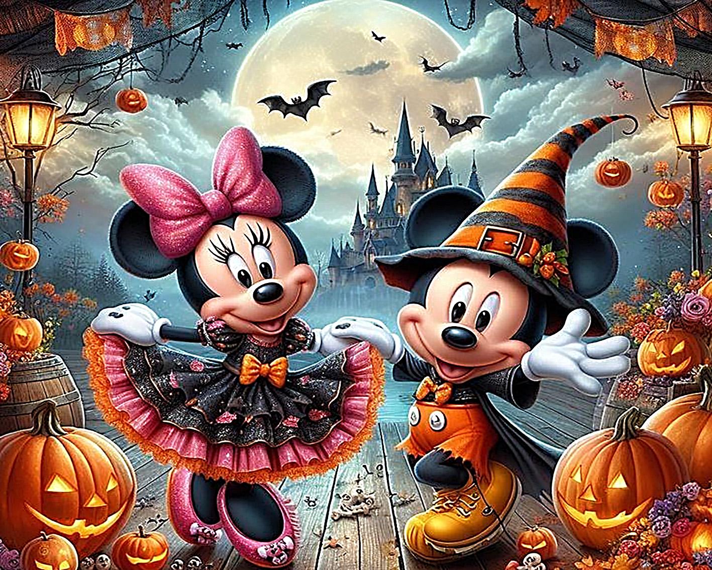 Алмазная мозаика АлМазка Хэллоуин Микки-Минни квадратные спецалмазы на подрамнике 40х50 см (АлМ-227)