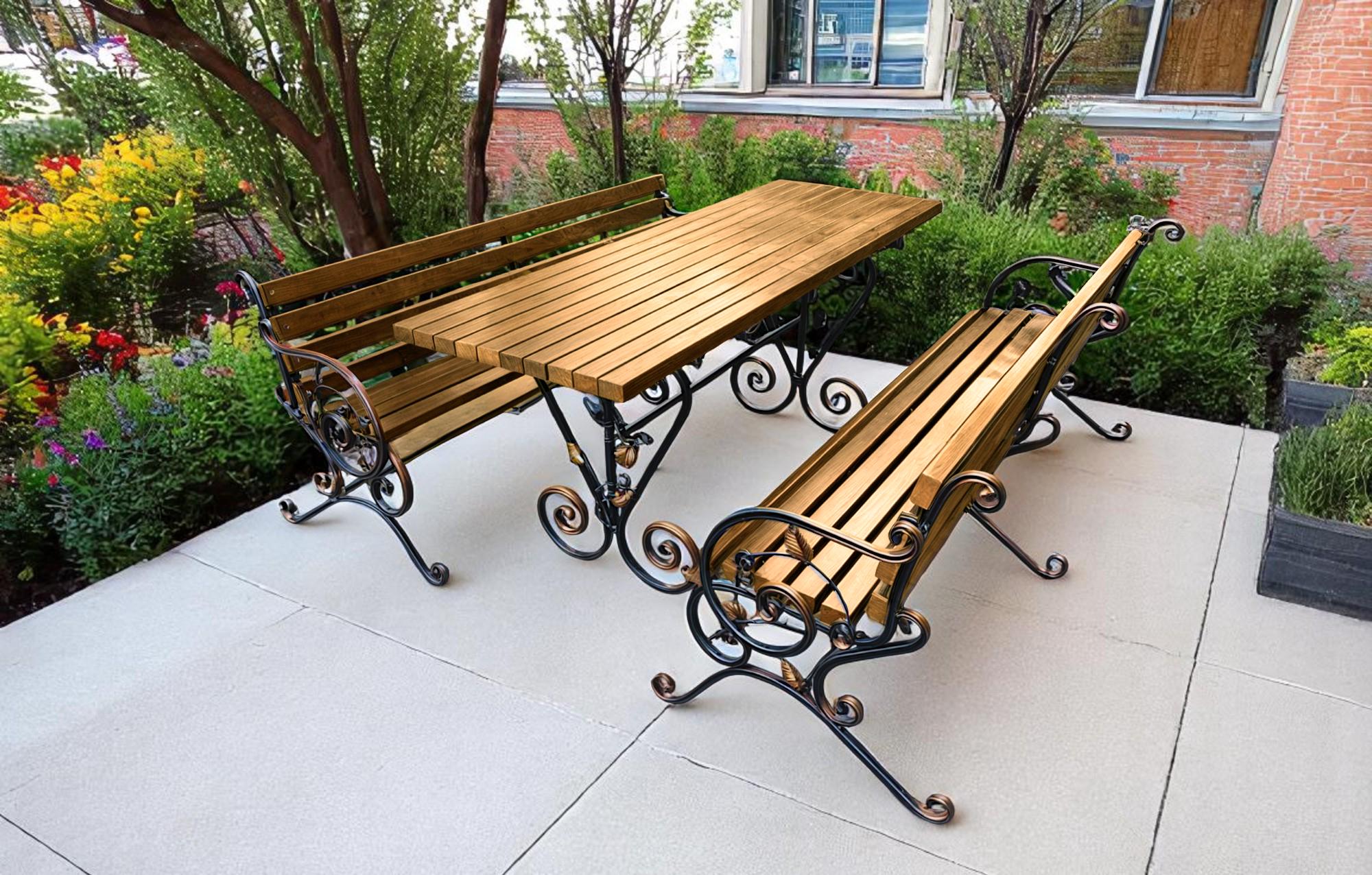 Скамейка садовая кованая Tobi Sho Камелия с подлокотниками 170 см Дуб - фото 4