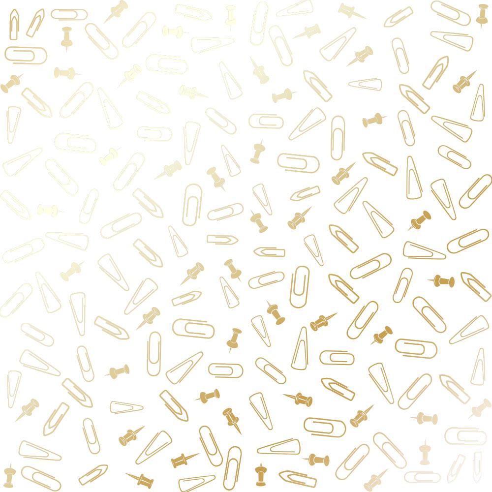 Лист бумаги односторонний Golden Drawing pins and paperclips с фольгированием 30,5х30,5 см White
