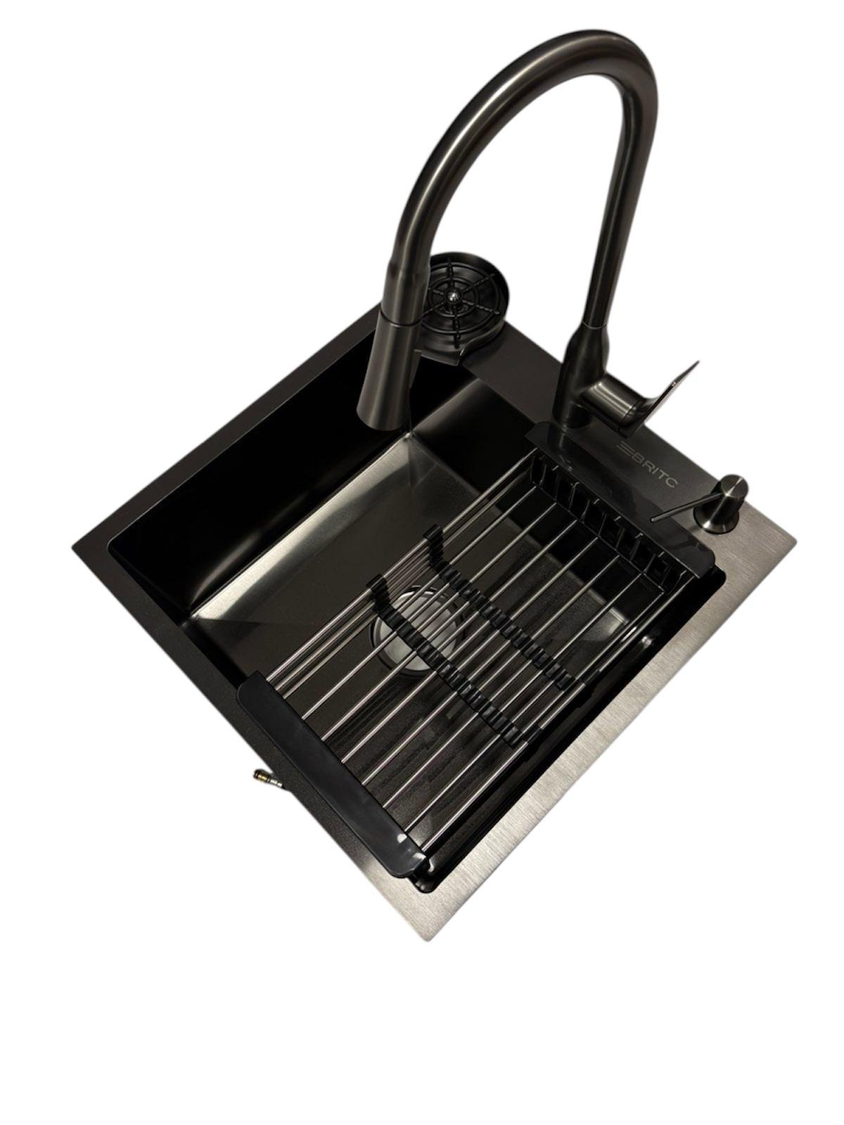 Мийка кухонна Britc 5050 PVD і латунний висувний змішувач Мийка кухонна Britc 5050 PVD і латунний висувний змішувач