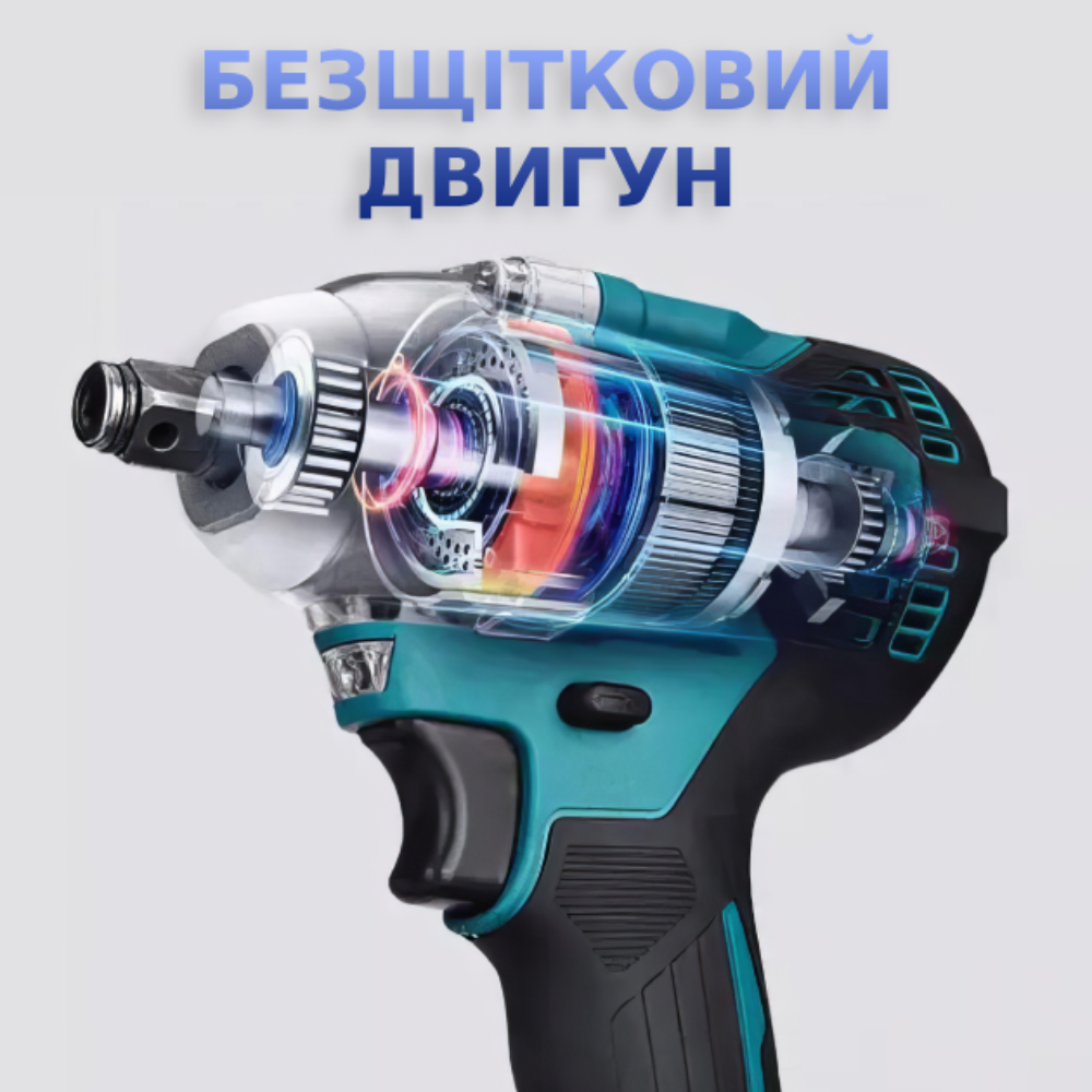 Гайковерт аккумуляторный ударный с бесщеточным двигателем и битами в кейсе (77577) - фото 5